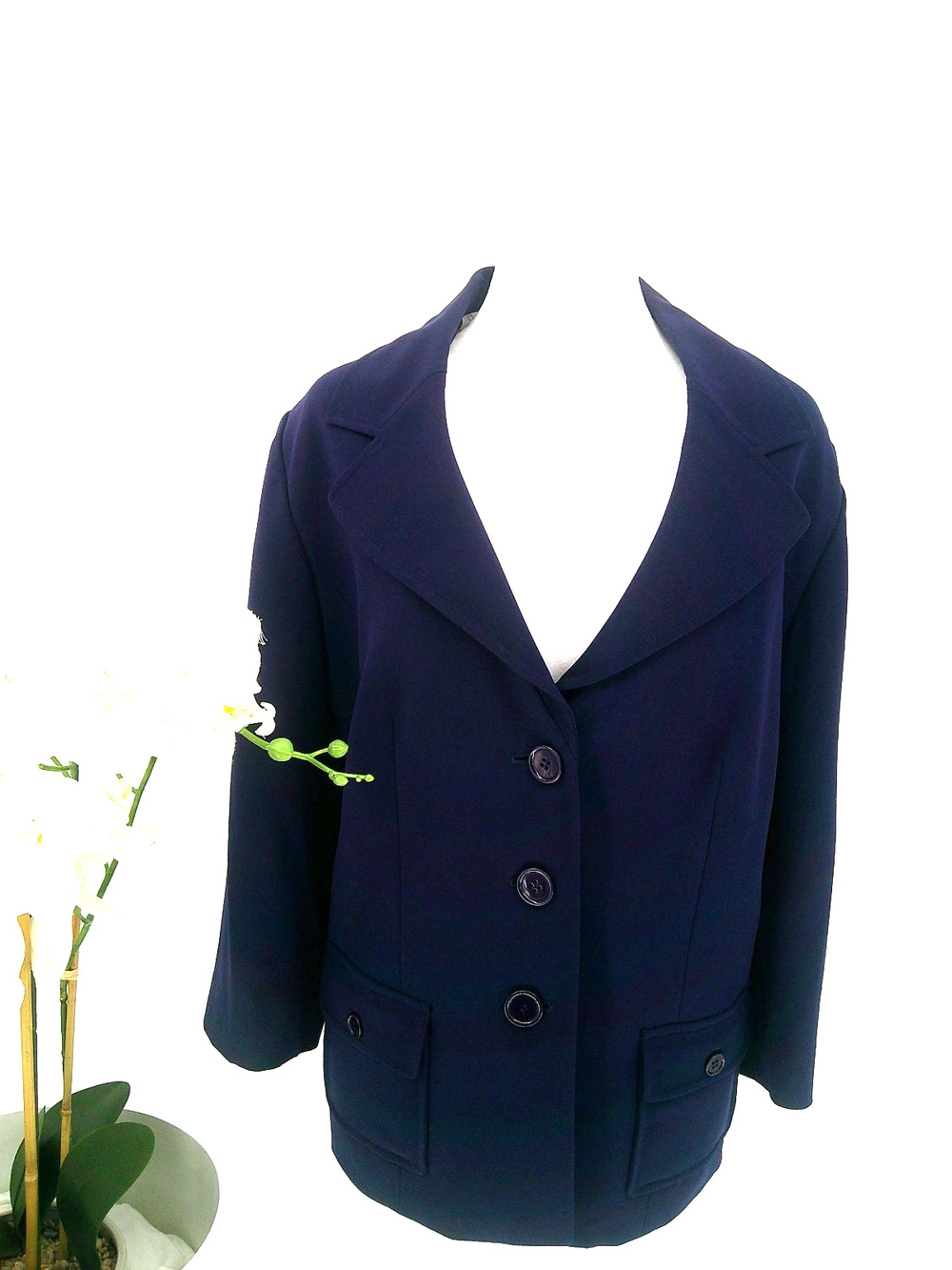 Judith Hart Womens Size 16W Navy Notch Lapel Three Button Flap Pocket Blazer